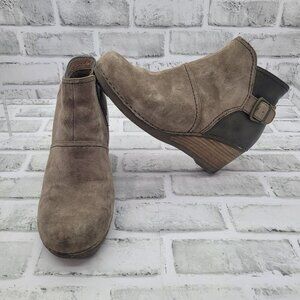 Dansko Shirley Wedge Bootiess Taupe Suede Bronze Metallic Buckle 38 EU 7.5-8 US